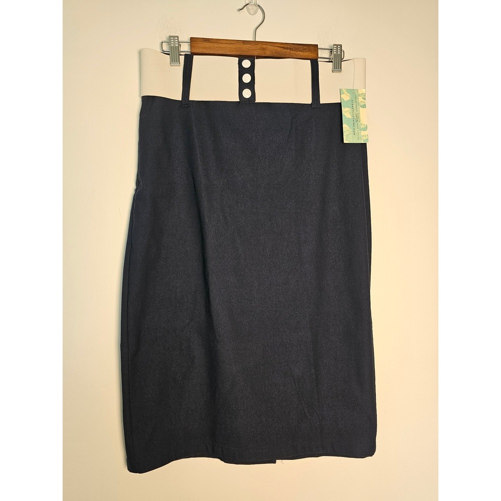 [Pinup Retro] Rock Steady Pencil Skirt Womens 1X Navy Blue High Waist Contrast